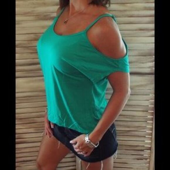 Green Cold Shoulder Top - Picture 1 of 2
